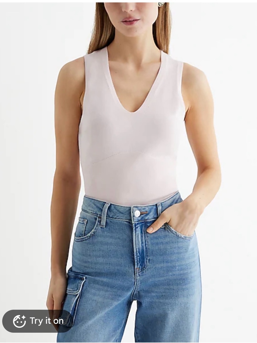 Express Light Pink V‑Neck Sleeveless Bodysuit